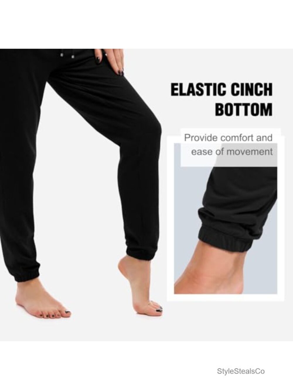 Women's High Waisted Joggers with Pockets 4-Way Stretch Drawstring Sweatpants - Picture 5 of 6